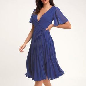 New - Lulu's Royal Blue Pleated Wrap Dress!
